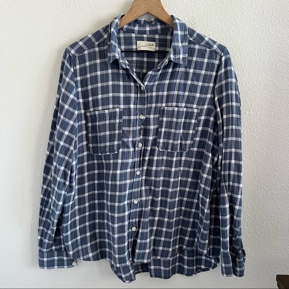 Universal Thread Blue Boyfriend Plaid Button Front Shirt Lightweight Shacket XL - Picture 1 of 6
